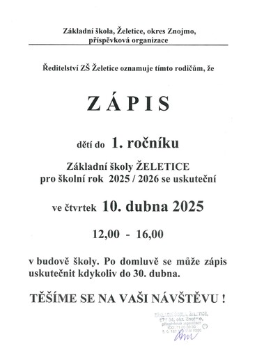 Zápis do 1. ročníku