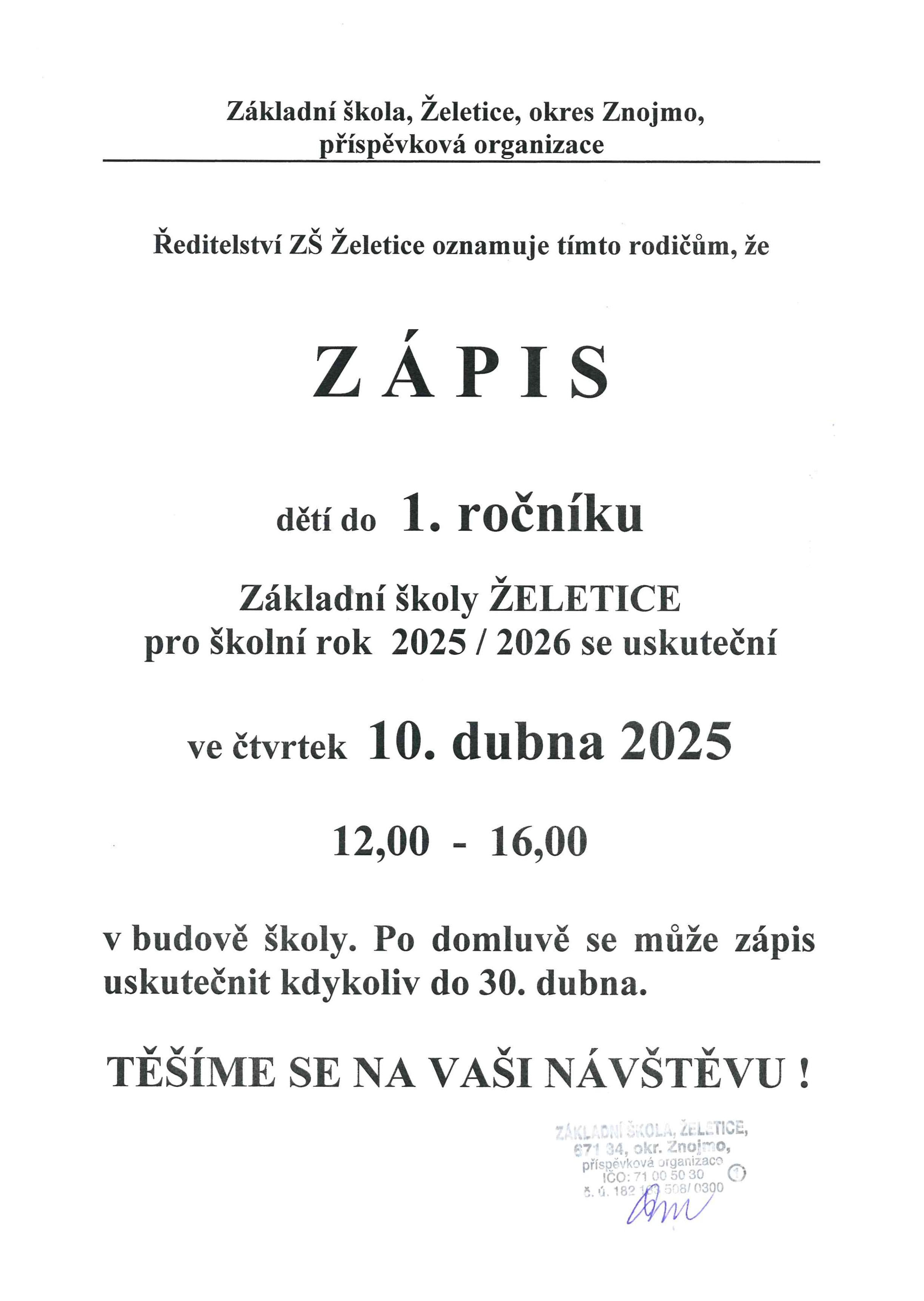 Zápis do 1. ročníku